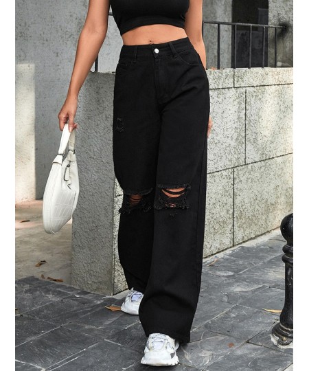 2023 Fall High Waist Straight Women's Ripped Jeans Women New Blue Denim Trousers Fashion Streetwear Wide Leg Baggy Pants Casu...