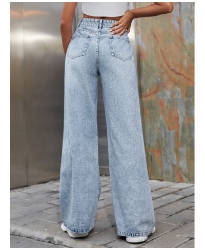 2023 Fall High Waist Straight Women's Ripped Jeans Women New Blue Denim Trousers Fashion Streetwear Wide Leg Baggy Pants Casu...