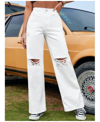 2023 Fall High Waist Straight Women's Ripped Jeans Women New Blue Denim Trousers Fashion Streetwear Wide Leg Baggy Pants Casu...