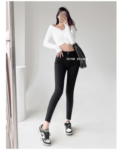 American Spice Girl Slim Hip Jeans Women Sexy High Waist Tight Stretch Slim Smoke Grey Trousers Pants C529 $57.20 - Jeans