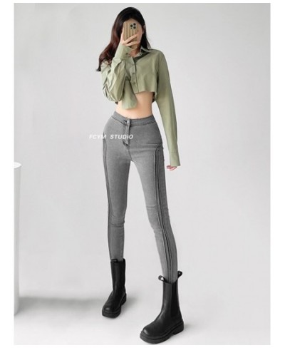 American Spice Girl Slim Hip Jeans Women Sexy High Waist Tight Stretch Slim Smoke Grey Trousers Pants C529 $57.20 - Jeans