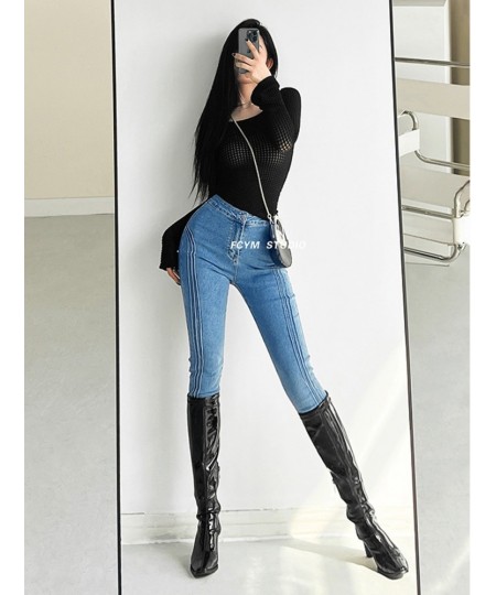 American Spice Girl Slim Hip Jeans Women Sexy High Waist Tight Stretch Slim Smoke Grey Trousers Pants C529 $57.20 - Jeans