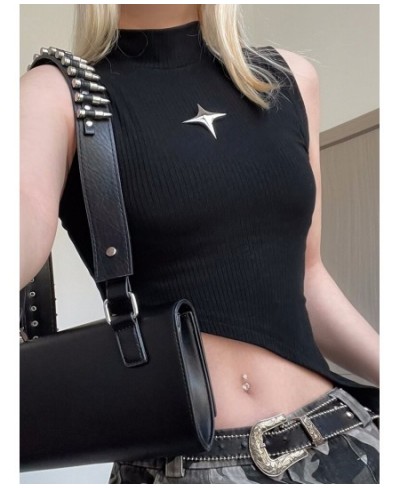 Dark Academia Rivet Patchwork Crop Tops Women Grunge Sleeveless Black Irregular Tank Top y2k Streetwear Punk Clothes $29.34 -...