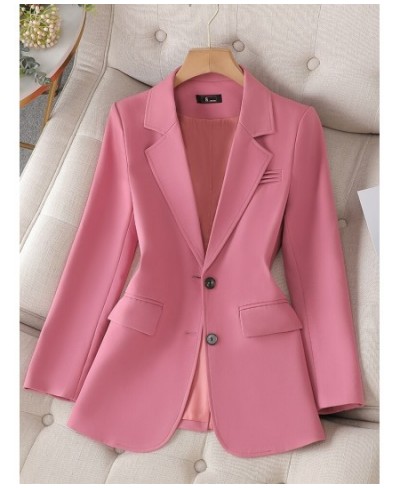 Women Fashion Solid Blazer Female Pink Coffee Black Long Sleeve Ladies Single Breasted Straight Jacket Coat 4XL $82.64 - Suit...