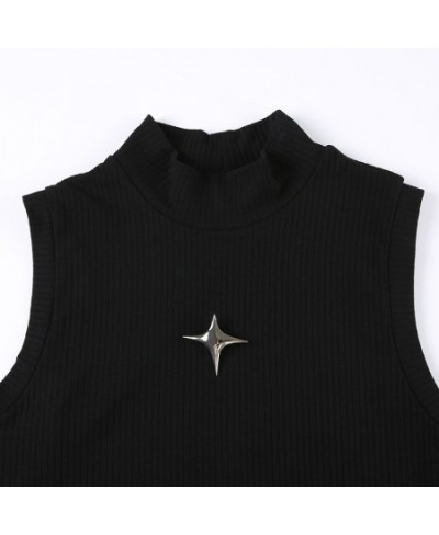 Dark Academia Rivet Patchwork Crop Tops Women Grunge Sleeveless Black Irregular Tank Top y2k Streetwear Punk Clothes $29.34 -...