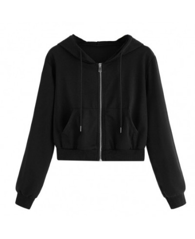 Women Spring Crop Tops Drawstring Hooded Long Sleeve Hoodie Sweatshirts Zip Up Casual Jacket Zipper Coat Outwear $31.11 - Hoo...