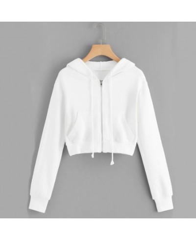 Women Spring Crop Tops Drawstring Hooded Long Sleeve Hoodie Sweatshirts Zip Up Casual Jacket Zipper Coat Outwear $31.11 - Hoo...