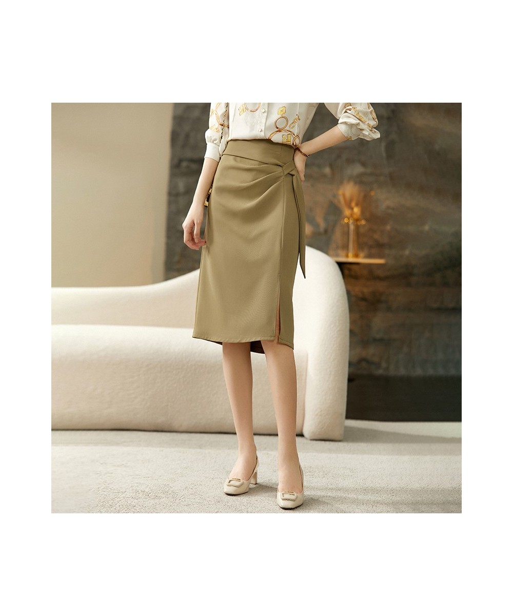 Straight Skirt Office Lady Elegant Split Knee-Length Skirt Harajuku High Waist Folds Belt Women Clothes Q23Q44583 $68.11 - Sk...