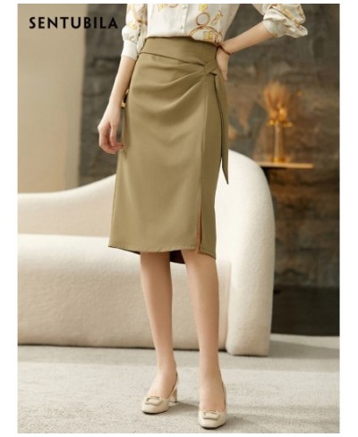 Straight Skirt Office Lady Elegant Split Knee-Length Skirt Harajuku High Waist Folds Belt Women Clothes Q23Q44583 $68.11 - Sk...