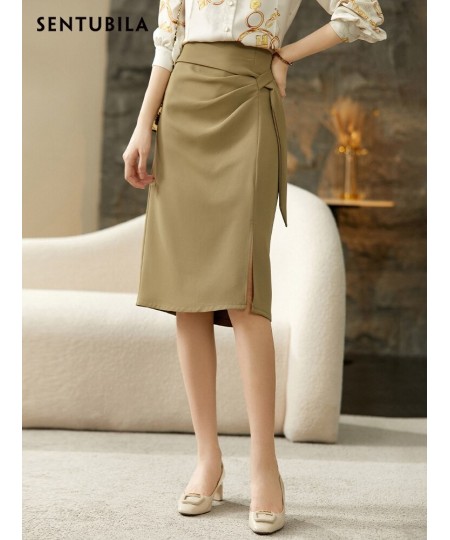 Straight Skirt Office Lady Elegant Split Knee-Length Skirt Harajuku High Waist Folds Belt Women Clothes Q23Q44583 $68.11 - Sk...