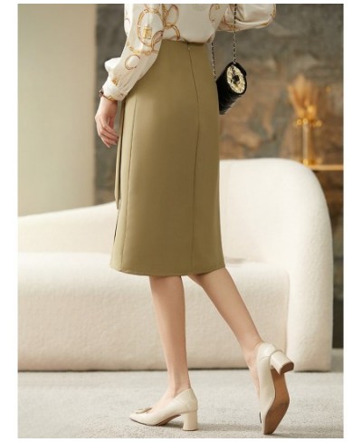 Straight Skirt Office Lady Elegant Split Knee-Length Skirt Harajuku High Waist Folds Belt Women Clothes Q23Q44583 $68.11 - Sk...