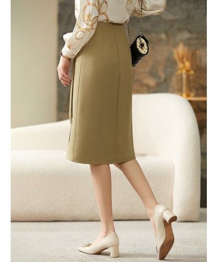 Straight Skirt Office Lady Elegant Split Knee-Length Skirt Harajuku High Waist Folds Belt Women Clothes Q23Q44583 $68.11 - Sk...