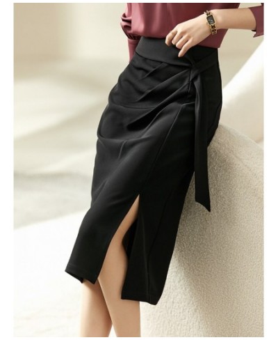 Straight Skirt Office Lady Elegant Split Knee-Length Skirt Harajuku High Waist Folds Belt Women Clothes Q23Q44583 $68.11 - Sk...