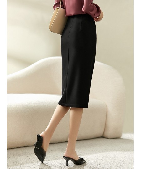 Straight Skirt Office Lady Elegant Split Knee-Length Skirt Harajuku High Waist Folds Belt Women Clothes Q23Q44583 $68.11 - Sk...