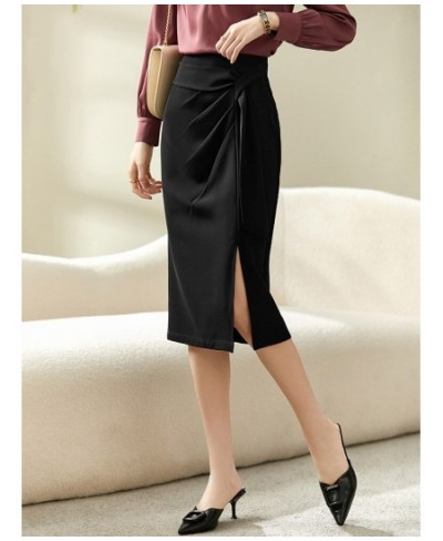 Straight Skirt Office Lady Elegant Split Knee-Length Skirt Harajuku High Waist Folds Belt Women Clothes Q23Q44583 $68.11 - Sk...