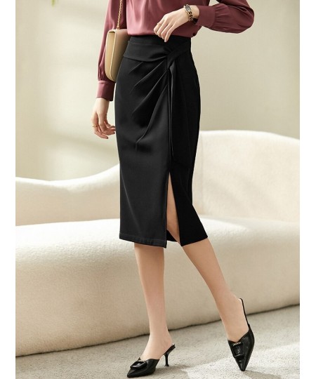 Straight Skirt Office Lady Elegant Split Knee-Length Skirt Harajuku High Waist Folds Belt Women Clothes Q23Q44583 $68.11 - Sk...