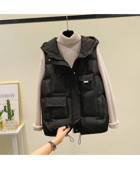 2022 Autumn Winter Sleeveless Vest Coats Women's Korean Loose Cotton Waistcoat Casual Wild Student Cotton Coat Women Hooded $...