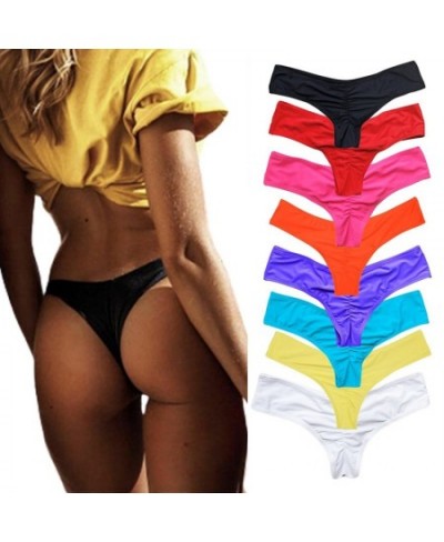 Fashion Ladies Thong Swim Trunks Multiple Colors Solid Color Pleated Thong Swimwear Women Swim Trunks Bikini Swimwear $13.80 ...