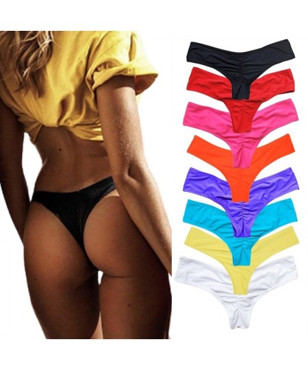 Fashion Ladies Thong Swim Trunks Multiple Colors Solid Color Pleated Thong Swimwear Women Swim Trunks Bikini Swimwear $13.80 ...