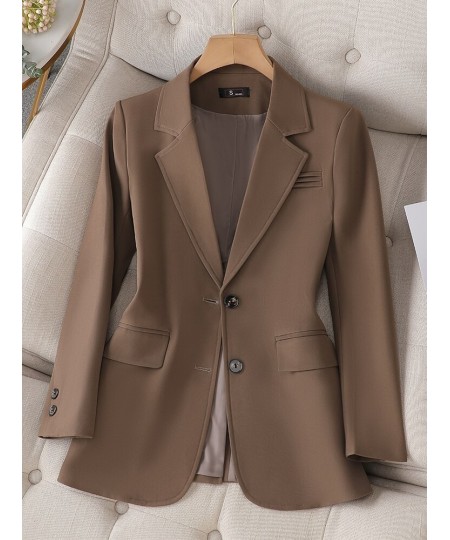 Women Fashion Solid Blazer Female Pink Coffee Black Long Sleeve Ladies Single Breasted Straight Jacket Coat 4XL $82.64 - Suit...