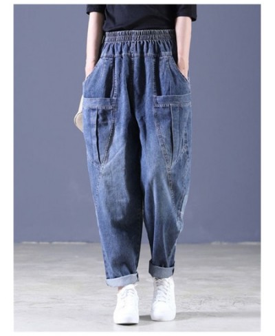 Women Casual Loose Long Pants Denim Bloomers Elastic Waist With Pockets Streetwear Vintage Baggy Jeans Harem Pants cargo pant...