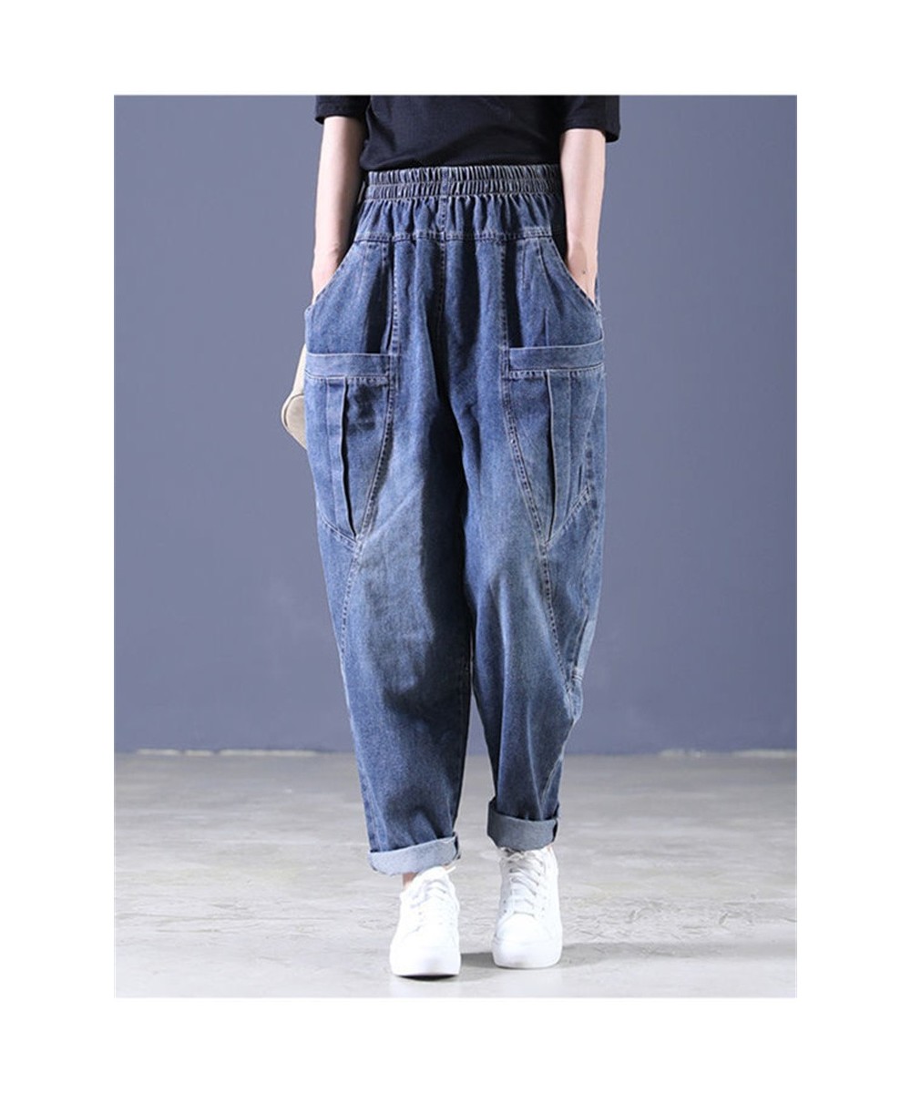 Women Casual Loose Long Pants Denim Bloomers Elastic Waist With Pockets Streetwear Vintage Baggy Jeans Harem Pants cargo pant...