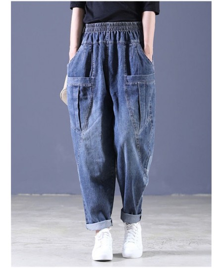 Women Casual Loose Long Pants Denim Bloomers Elastic Waist With Pockets Streetwear Vintage Baggy Jeans Harem Pants cargo pant...