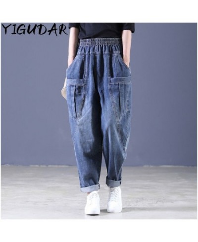 Women Casual Loose Long Pants Denim Bloomers Elastic Waist With Pockets Streetwear Vintage Baggy Jeans Harem Pants cargo pant...