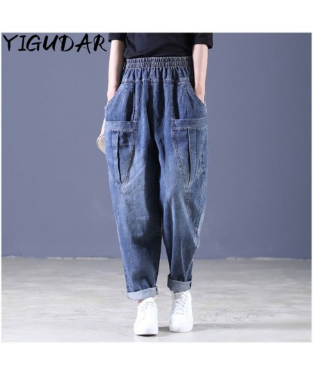 Women Casual Loose Long Pants Denim Bloomers Elastic Waist With Pockets Streetwear Vintage Baggy Jeans Harem Pants cargo pant...