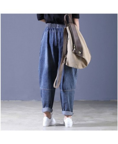 Women Casual Loose Long Pants Denim Bloomers Elastic Waist With Pockets Streetwear Vintage Baggy Jeans Harem Pants cargo pant...