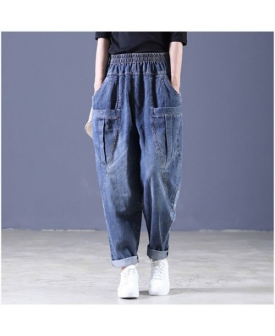 Women Casual Loose Long Pants Denim Bloomers Elastic Waist With Pockets Streetwear Vintage Baggy Jeans Harem Pants cargo pant...