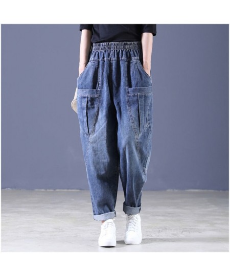 Women Casual Loose Long Pants Denim Bloomers Elastic Waist With Pockets Streetwear Vintage Baggy Jeans Harem Pants cargo pant...