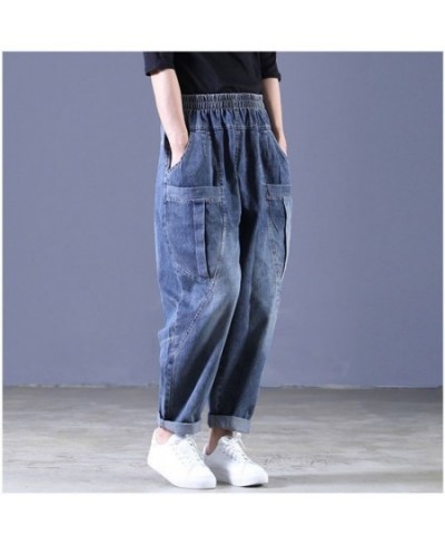 Women Casual Loose Long Pants Denim Bloomers Elastic Waist With Pockets Streetwear Vintage Baggy Jeans Harem Pants cargo pant...