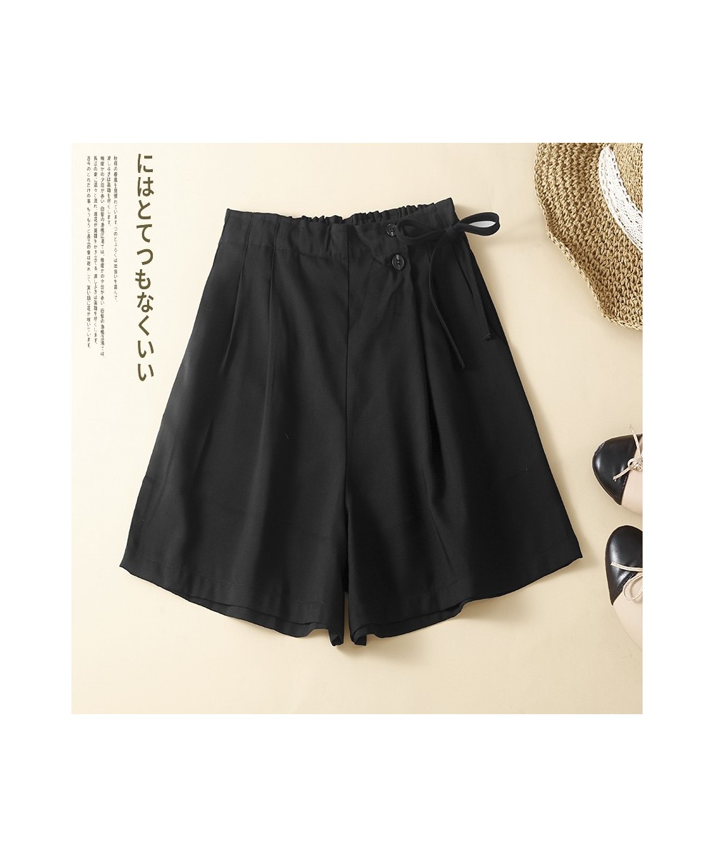 100% Cotton Shorts Japanese Women Wide Leg High Elastic Waist Bermuda Shorts Suit Casual Loose Side Lace-up Pleated $35.24 - ...