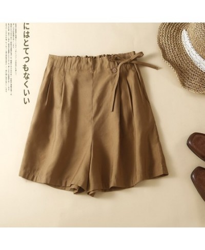 100% Cotton Shorts Japanese Women Wide Leg High Elastic Waist Bermuda Shorts Suit Casual Loose Side Lace-up Pleated $35.24 - ...