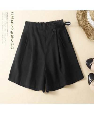 100% Cotton Shorts Japanese Women Wide Leg High Elastic Waist Bermuda Shorts Suit Casual Loose Side Lace-up Pleated $35.24 - ...