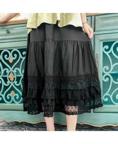 Mori Girl Cottagecore Style Summer Lace Skirt Woman ElasticWaist Loose Cotton Underskirt Lolita Petticoat Casual Midi Skirt $...