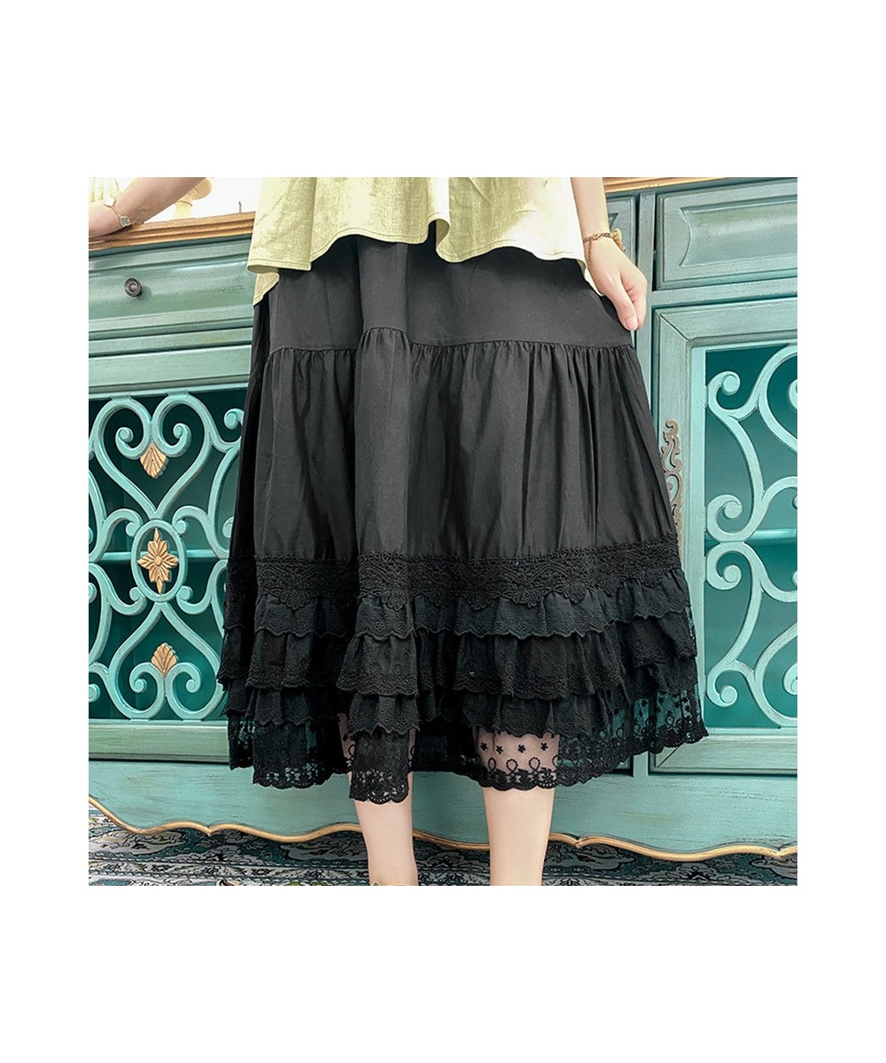 Mori Girl Cottagecore Style Summer Lace Skirt Woman ElasticWaist Loose Cotton Underskirt Lolita Petticoat Casual Midi Skirt $...