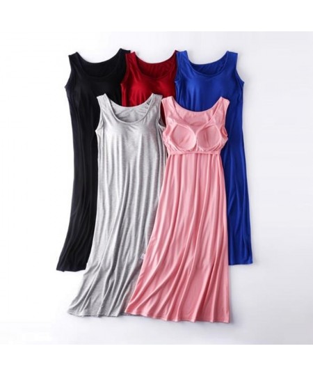 Sexy Sleepwear Women Sleeveless Vest Dress Woman Nightgowns Chest Bra Padded Nightdress Female Modal Cotton Nightshirt M-4XL ...