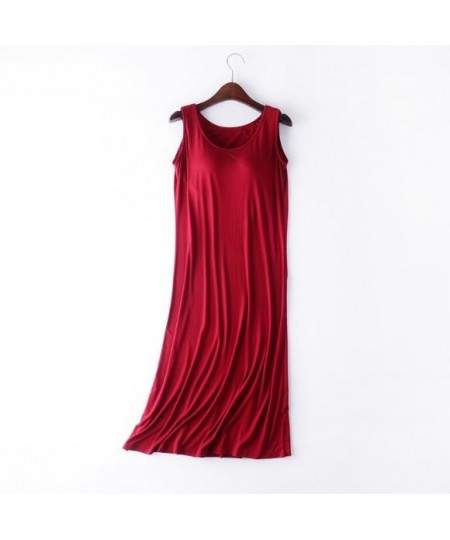 Sexy Sleepwear Women Sleeveless Vest Dress Woman Nightgowns Chest Bra Padded Nightdress Female Modal Cotton Nightshirt M-4XL ...