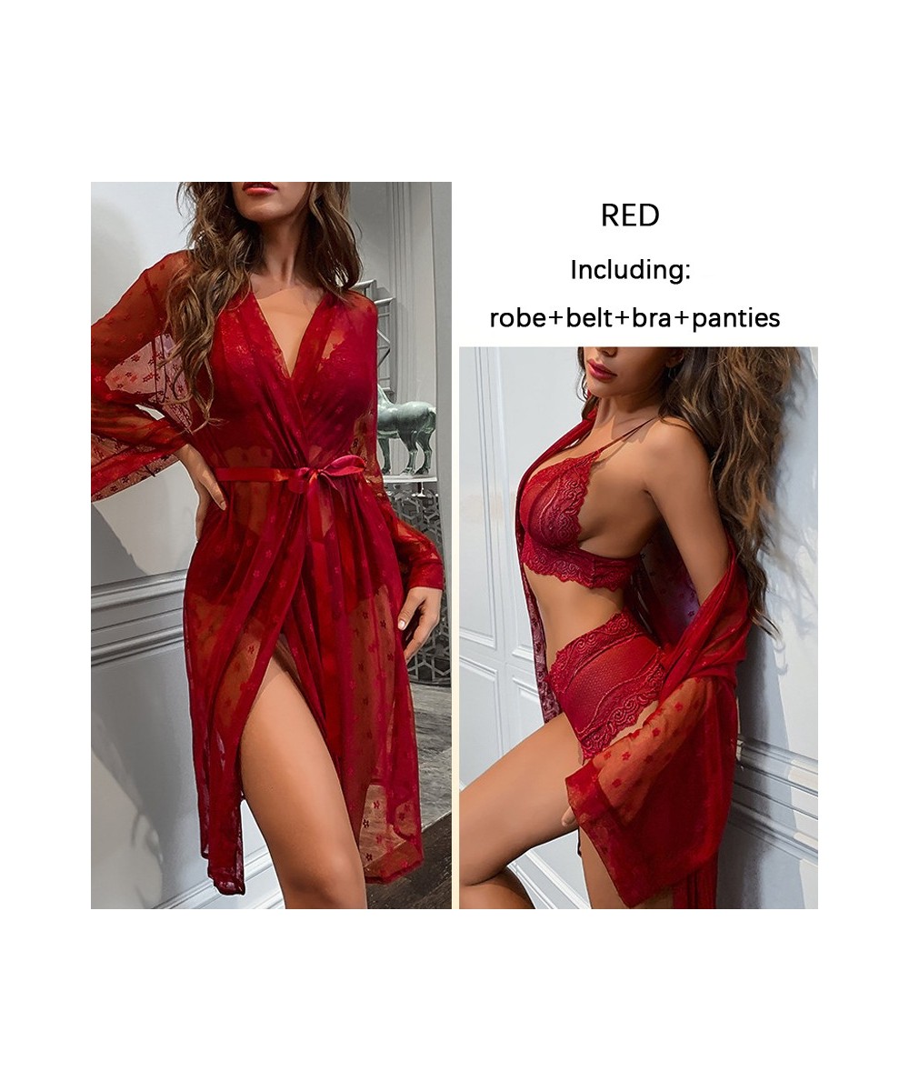 Ladies 3PC Robe Suit New Satin Nightdress Set Sexy Printed Nightgown Silk Lingerie Leisure Time House Pajama Underwea $30.53 ...