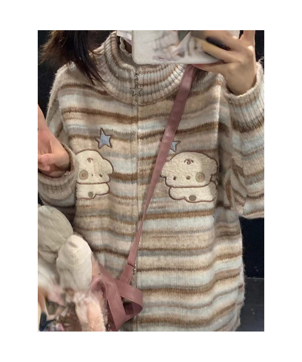 Y2k Aesthetic Japanese Knit Cardigan Kawaii Dog Embroidery Harajuku Cardigan Femme Striped Preppy Autumn Zipper Cardigany $64...