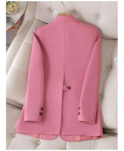 Women Fashion Solid Blazer Female Pink Coffee Black Long Sleeve Ladies Single Breasted Straight Jacket Coat 4XL $82.64 - Suit...