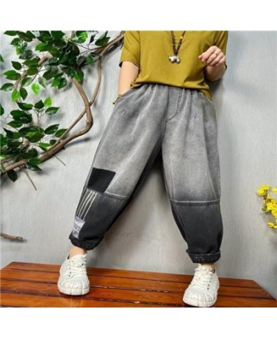 2022 Spring Autumn New Arts Style Women Elastic Waist Cotton Denim Harem Pants Vintage Grey Loose Ankle-length Jeans C398 $57...