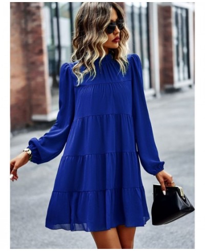 Frill Neck Puff Sleeve Mini Dress Women Tie Ribbon Back Sexy Robe Loose Fit Casual Holiday Chic Folds Tiered Shirt Dress $48....