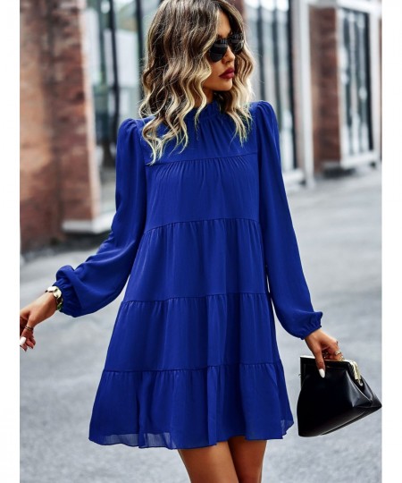 Frill Neck Puff Sleeve Mini Dress Women Tie Ribbon Back Sexy Robe Loose Fit Casual Holiday Chic Folds Tiered Shirt Dress $48....