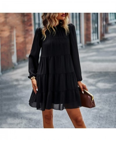 Frill Neck Puff Sleeve Mini Dress Women Tie Ribbon Back Sexy Robe Loose Fit Casual Holiday Chic Folds Tiered Shirt Dress $48....