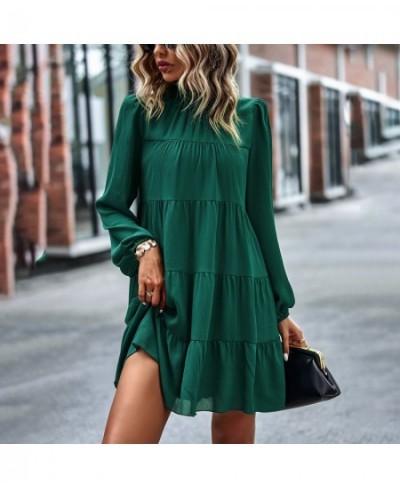 Frill Neck Puff Sleeve Mini Dress Women Tie Ribbon Back Sexy Robe Loose Fit Casual Holiday Chic Folds Tiered Shirt Dress $48....