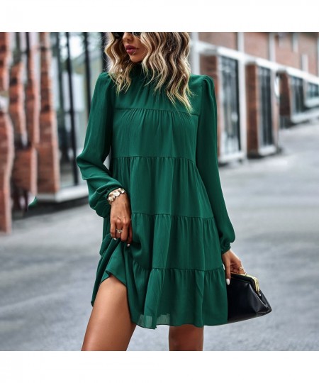 Frill Neck Puff Sleeve Mini Dress Women Tie Ribbon Back Sexy Robe Loose Fit Casual Holiday Chic Folds Tiered Shirt Dress $48....