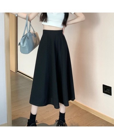 Fashion A Line Black Skirt Women Spring 2023 Chic Elastic High Waist Slim Fit Skirt Elegant Solid Color Streetwear Faldas Muj...